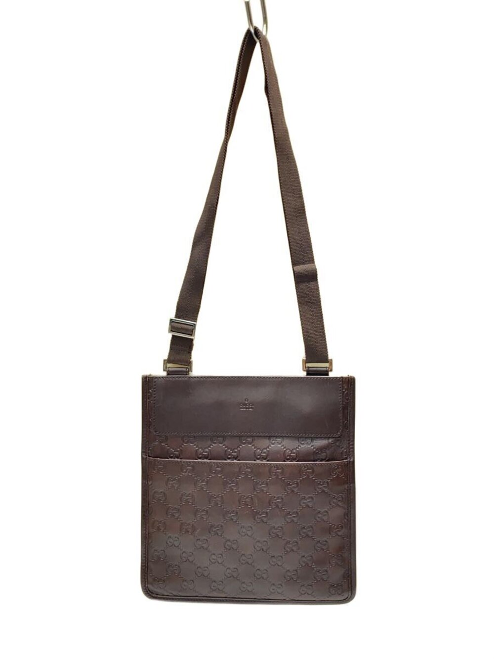 Gucci Guccissima Flat Messenger Bag dark brown embossed leather GG